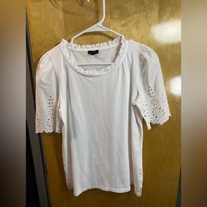 Talbots White Ruffled Short Sleeve Blouse